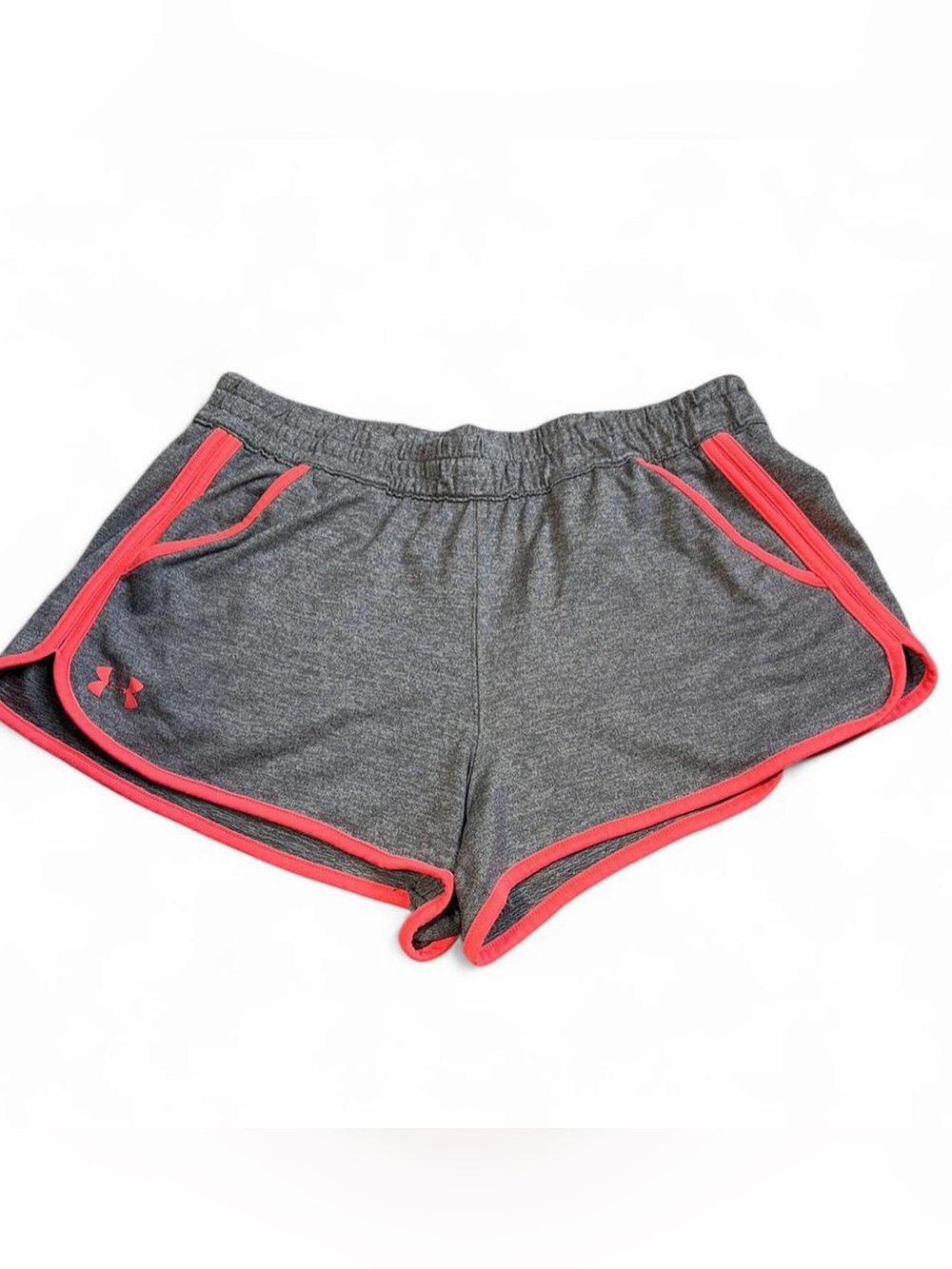 Under Armour Women’s Gray Heather Athletic Shorts with Coral Trim